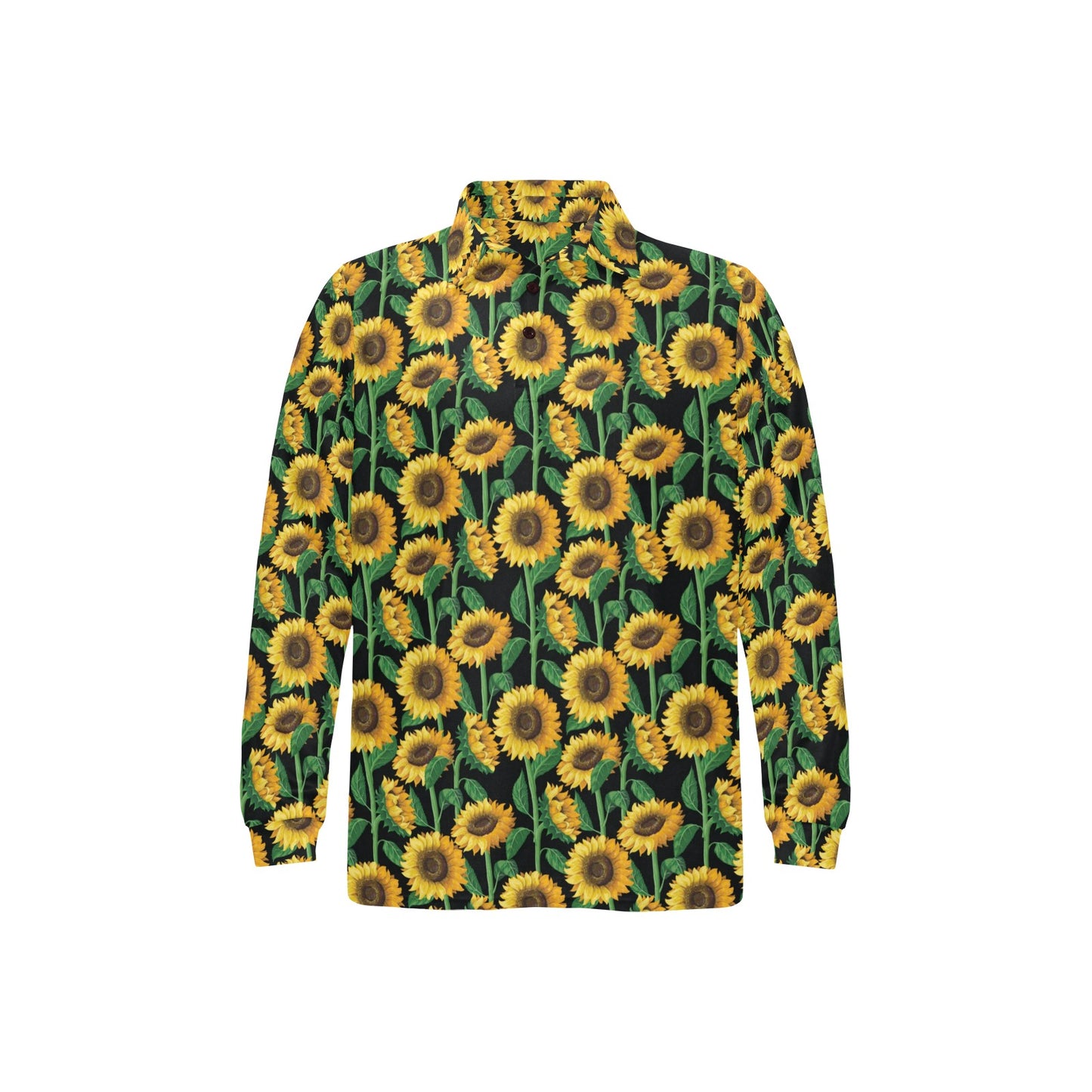 Sunflower Realistic Print Pattern Long Sleeve Polo Shirt For Men's