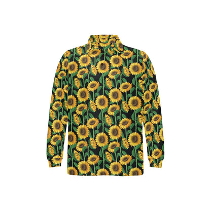 Sunflower Realistic Print Pattern Long Sleeve Polo Shirt For Men's