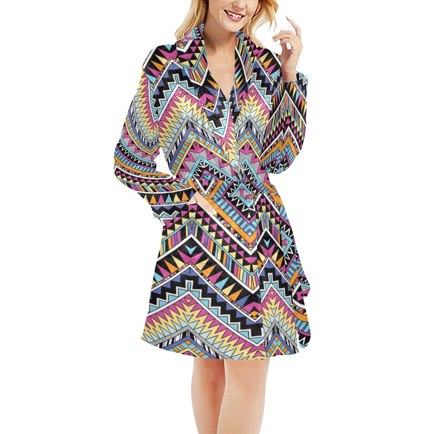 Multicolor zigzag Tribal Aztec Women's Fleece Robe