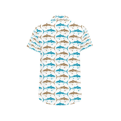 Tuna Fish Print Design LKS301 Men Short Sleeve Button Up Shirt