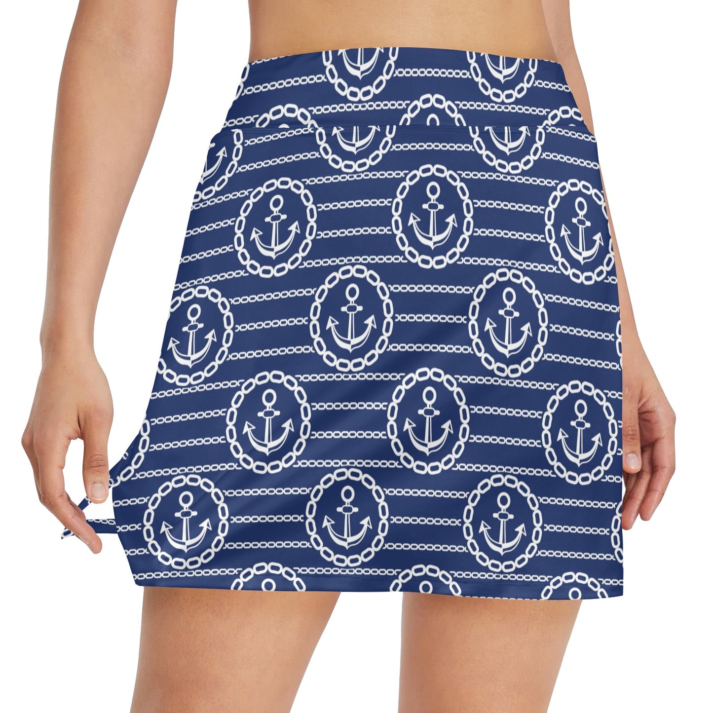 Anchor Stripe Pattern 17" Golf & Pickleball Skort with Pockets