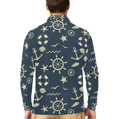 Nautical Pattern Print Design A01 Long Sleeve Polo Shirt For Men's