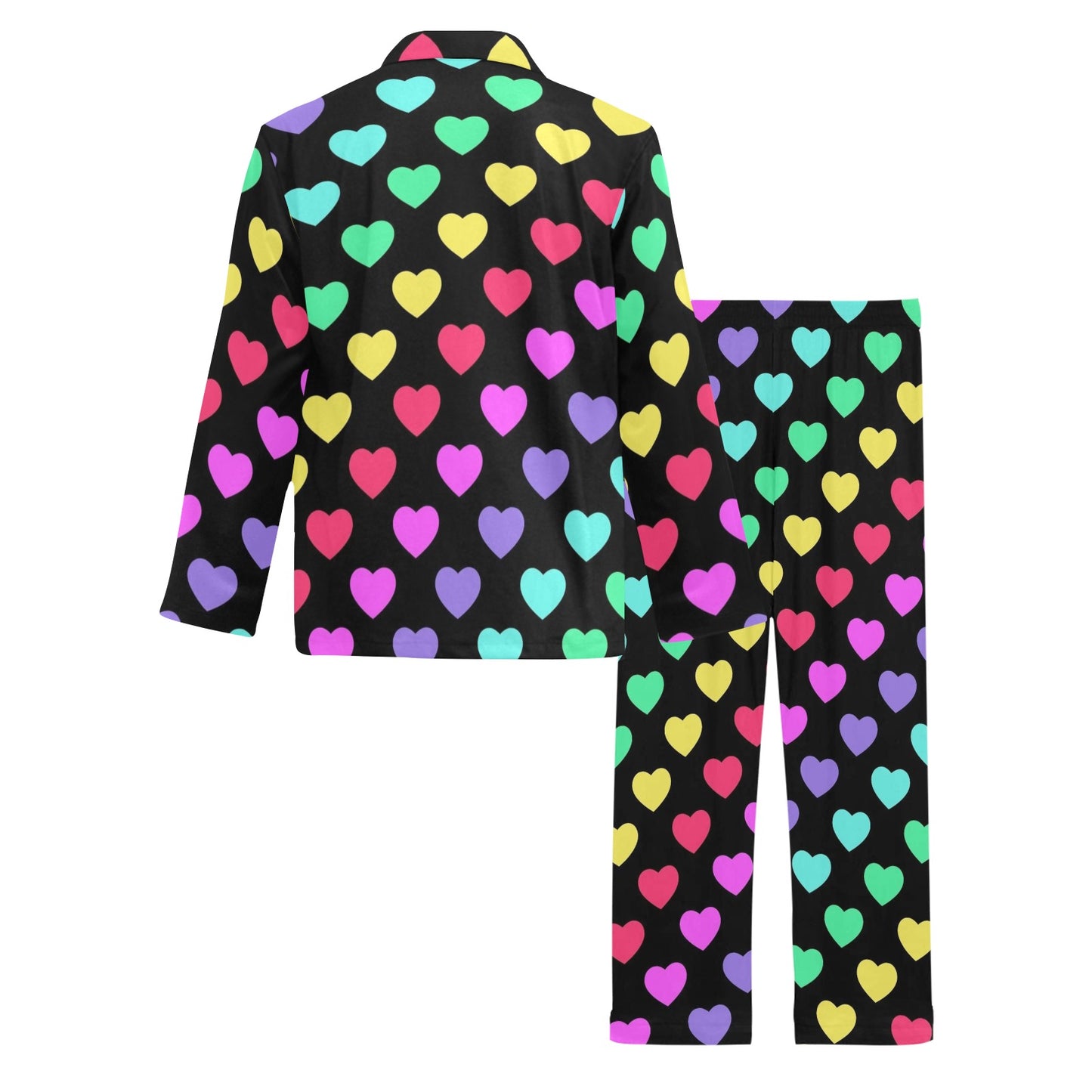 Heart Rainbow Pattern Print Design HE02 Men's Long Pajama Set