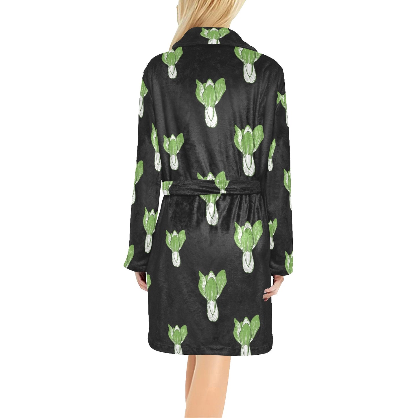 Kale Pattern Print Design 02 Women's Fleece Robe