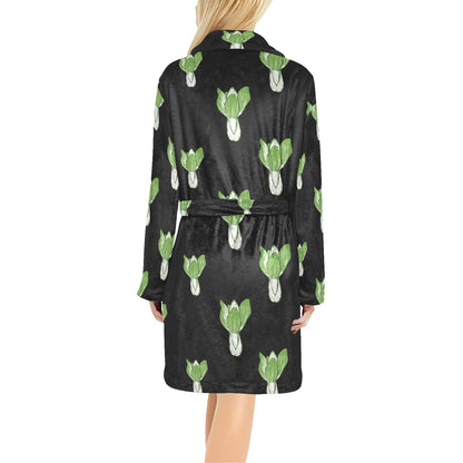 Kale Pattern Print Design 02 Women's Fleece Robe