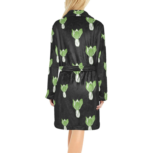 Kale Pattern Print Design 02 Women's Fleece Robe