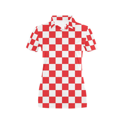 Checkered Red Pattern Print Design 04 Women's Polo Shirt