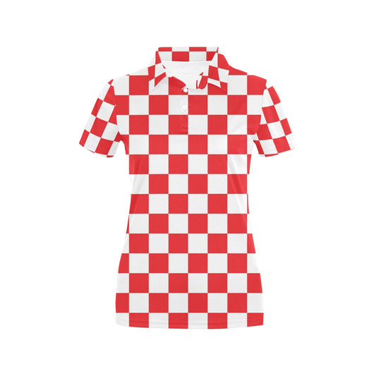 Checkered Red Pattern Print Design 04 Women's Polo Shirt