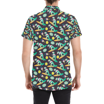 Surfboard T Rex Print Design LKS301 Men Short Sleeve Button Up Shirt