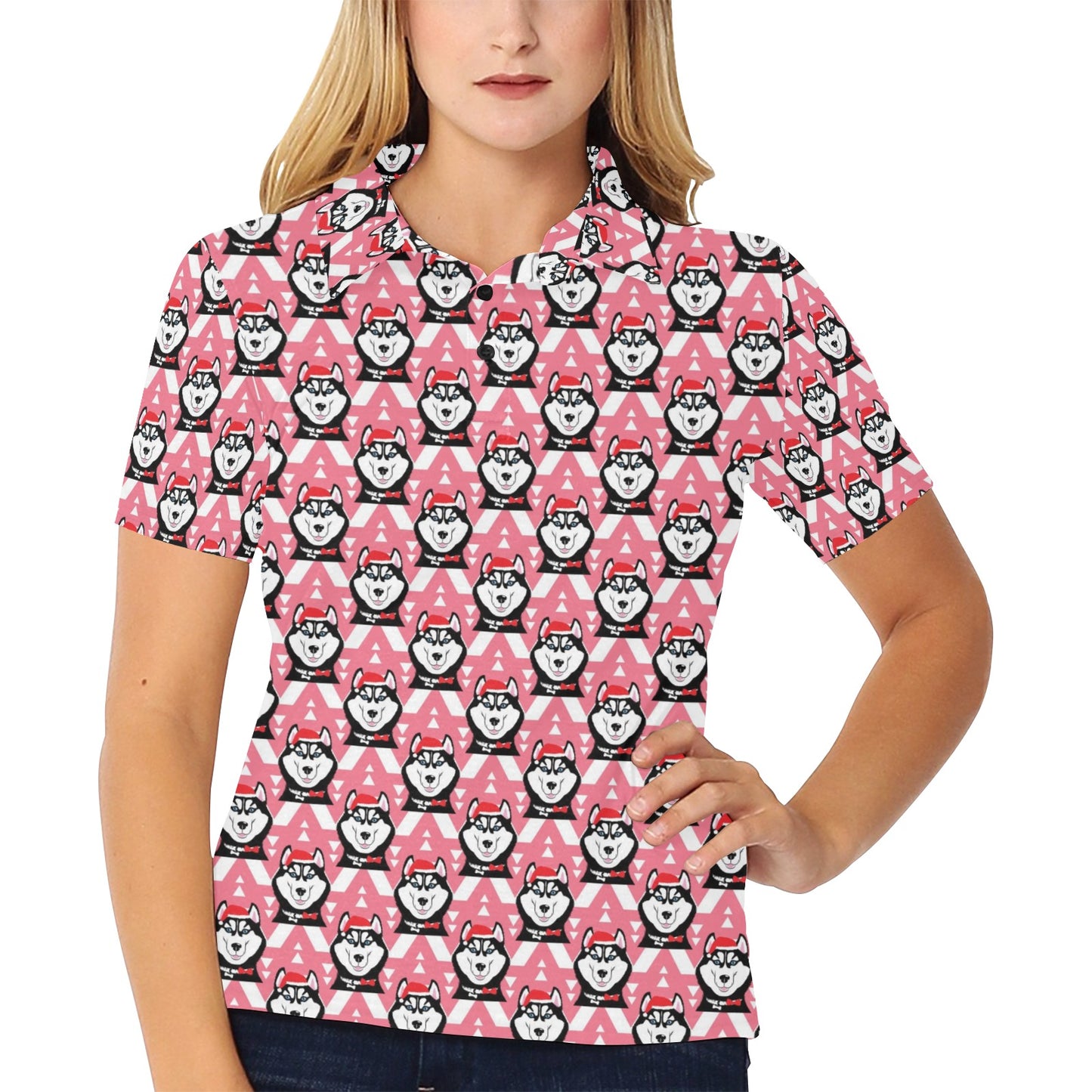 Siberian Huskies Christmas Themed Print Design LKS302 Women's Polo Shirt