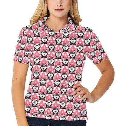 Siberian Huskies Christmas Themed Print Design LKS302 Women's Polo Shirt