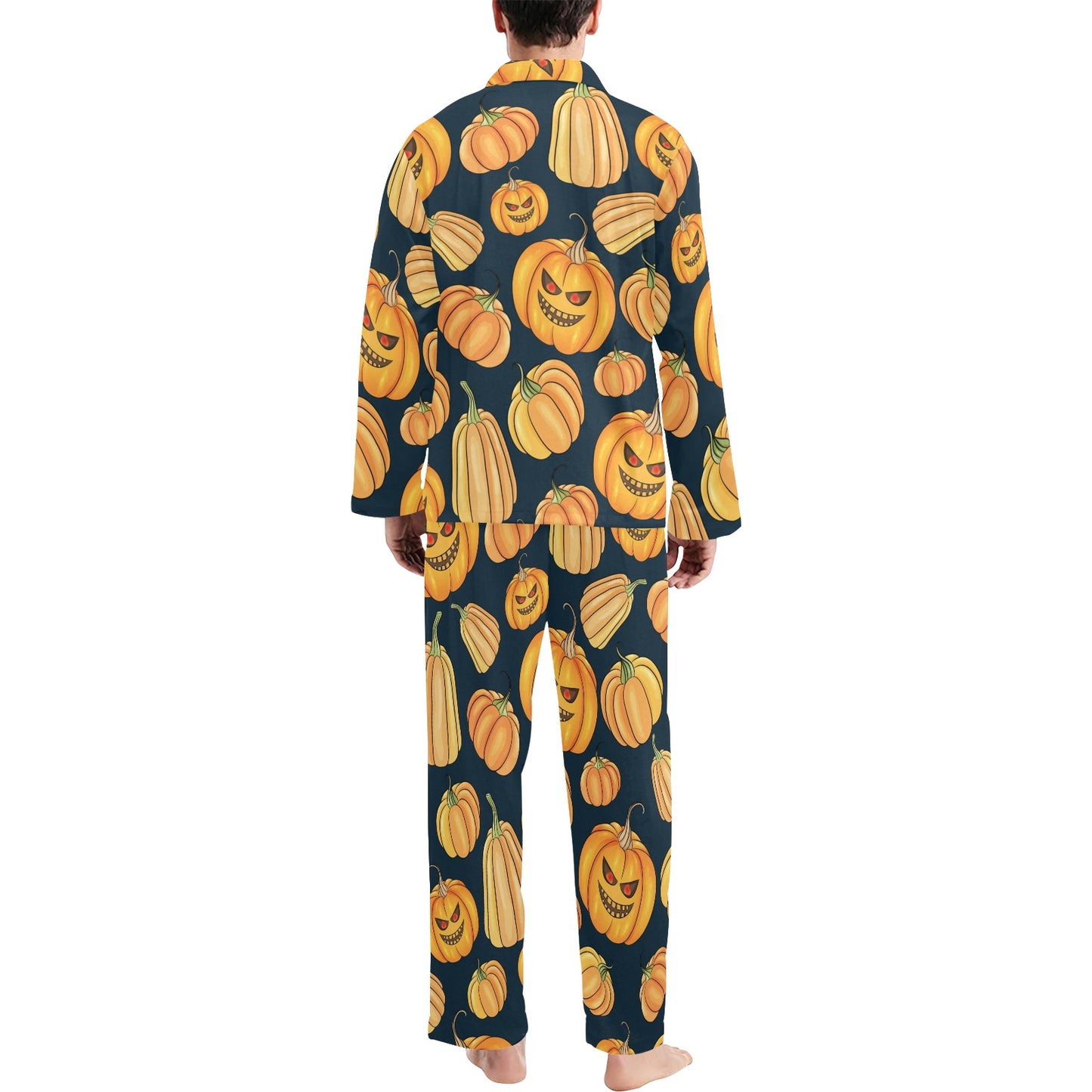 Pumpkin Halloween Pattern Print Design A04 Men's Long Pajama Set