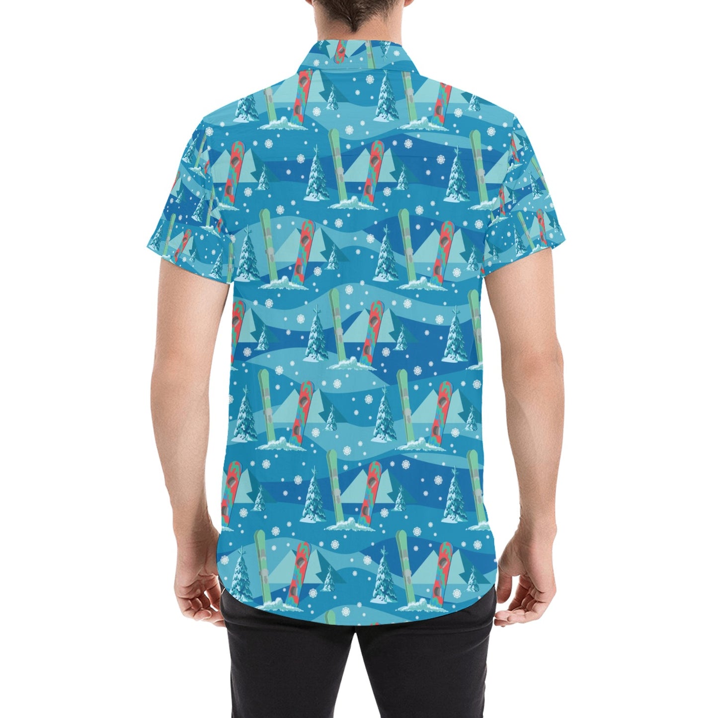 Snowboard Print Design LKS301 Men Short Sleeve Button Up Shirt
