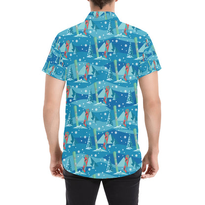 Snowboard Print Design LKS301 Men Short Sleeve Button Up Shirt