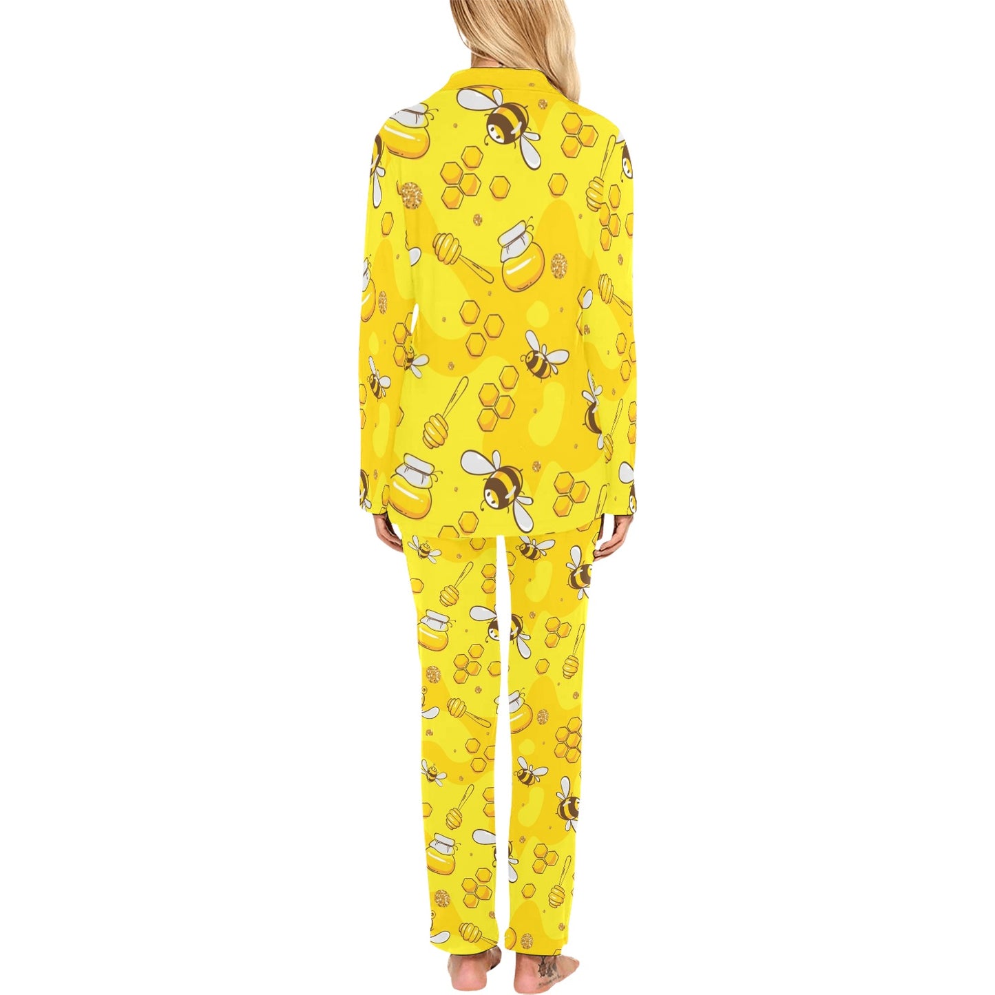Bee Pattern Print Design BEE01 Women's Long Pajama Set