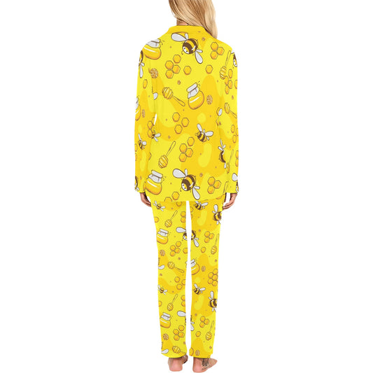 Bee Pattern Print Design BEE01 Women's Long Pajama Set