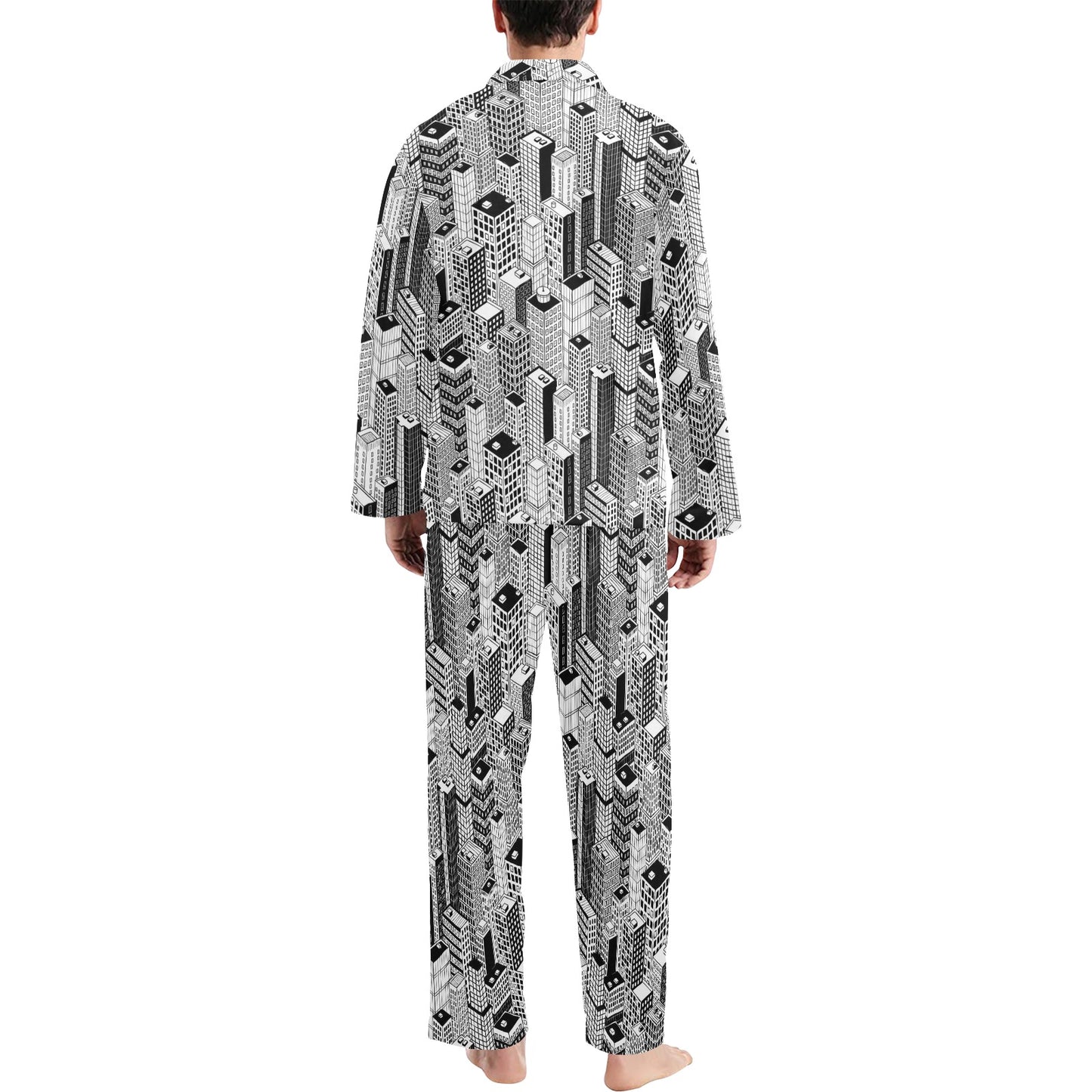 City  Pattern Print Design 02 Men's Long Pajama Set