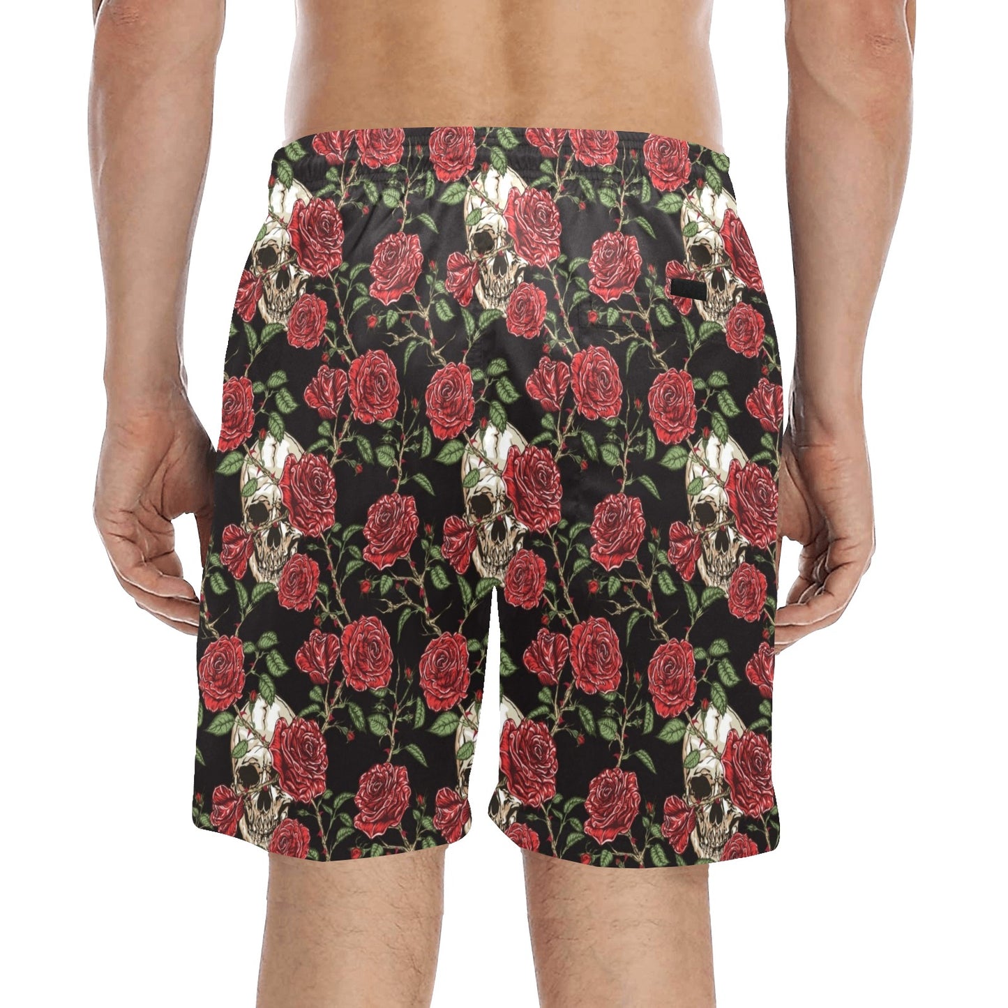 Skull And Roses Print Design LKS303 Men's Swim Trunks Beach Shorts