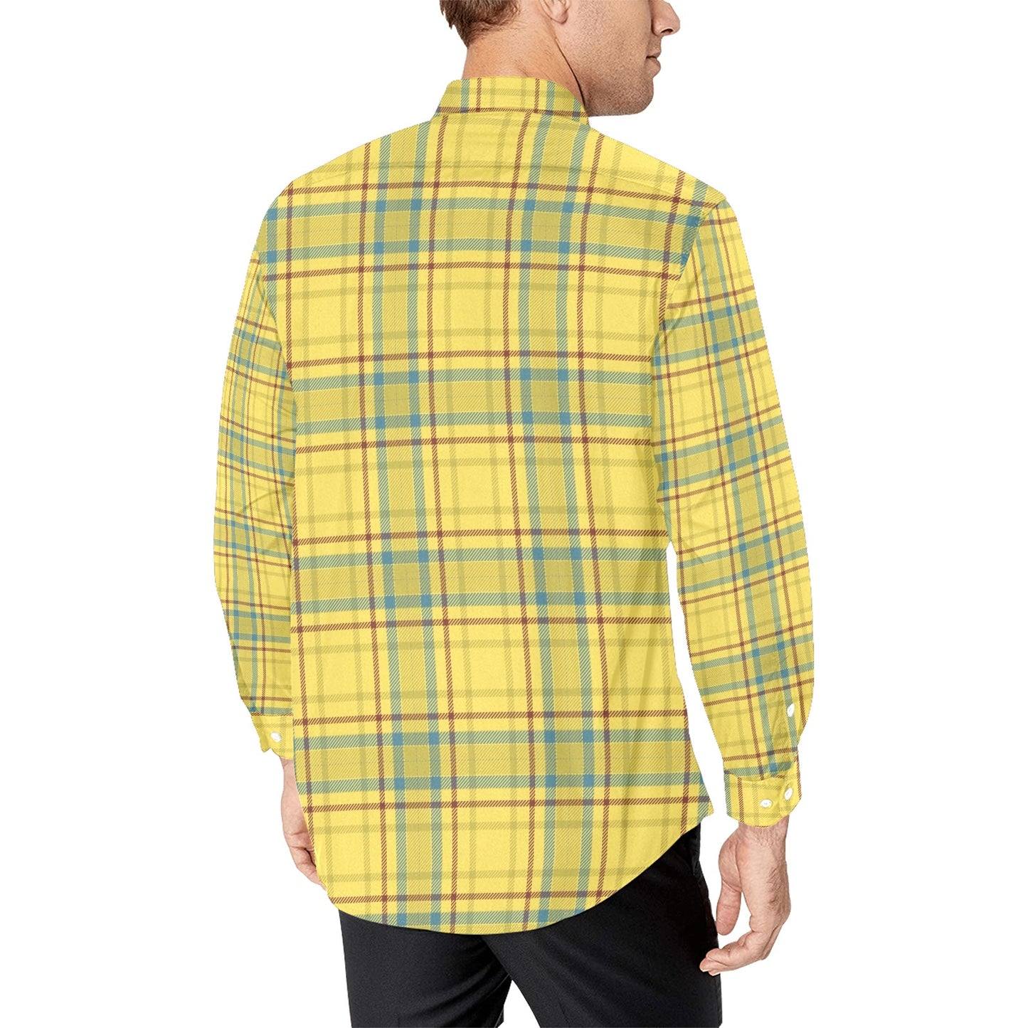 Tartan Yellow Print Design LKS301 Men's Long Sleeve Dress Shirt