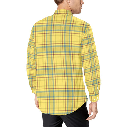 Tartan Yellow Print Design LKS301 Men's Long Sleeve Dress Shirt
