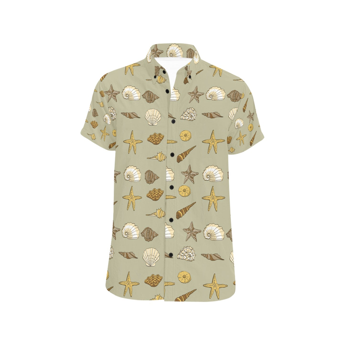 Seashell Beach Print Design LKS303 Men Short Sleeve Button Up Shirt