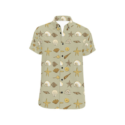 Seashell Beach Print Design LKS303 Men Short Sleeve Button Up Shirt