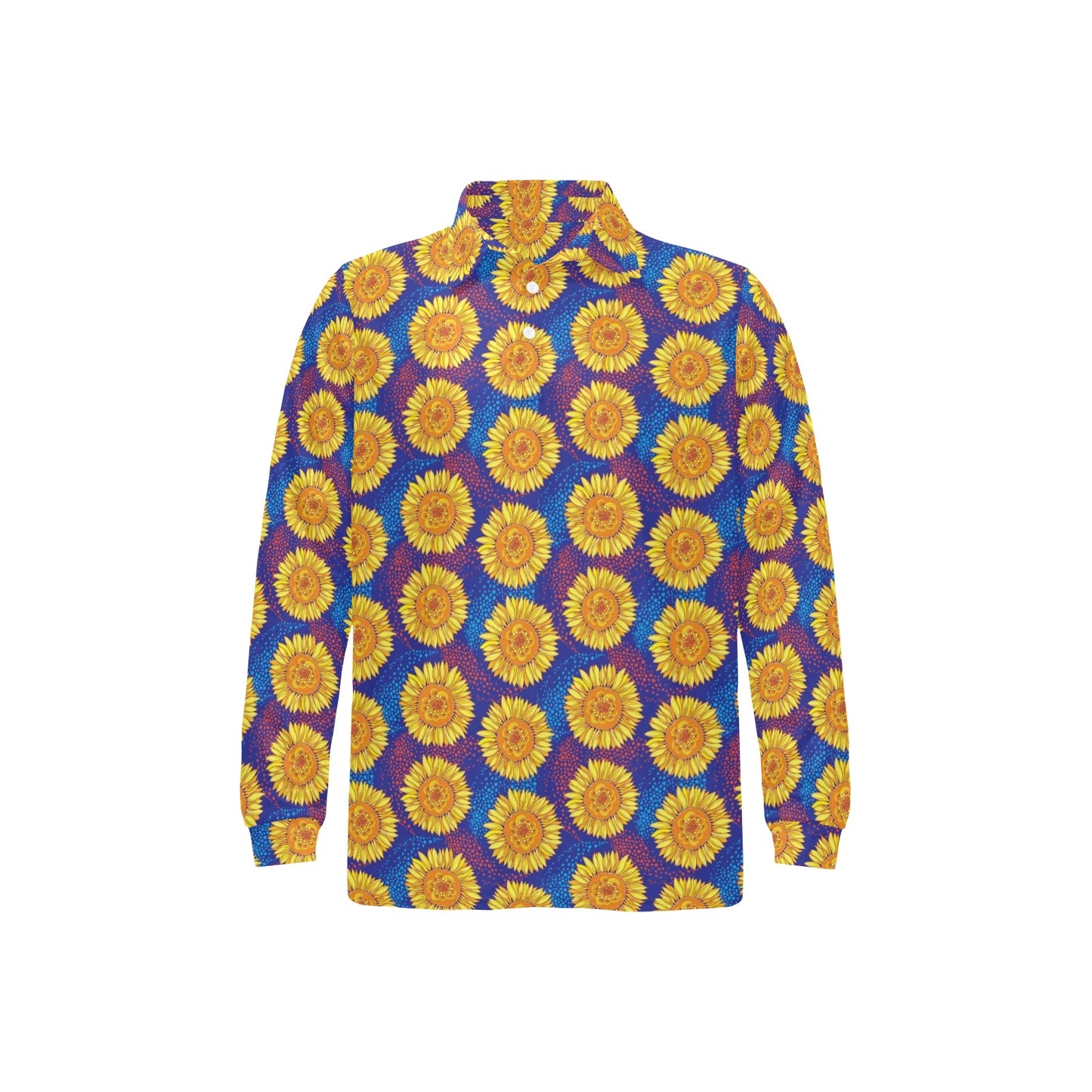 Sunflower Hand Drawn Style Print Long Sleeve Polo Shirt For Men's