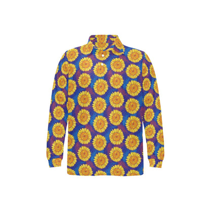 Sunflower Hand Drawn Style Print Long Sleeve Polo Shirt For Men's