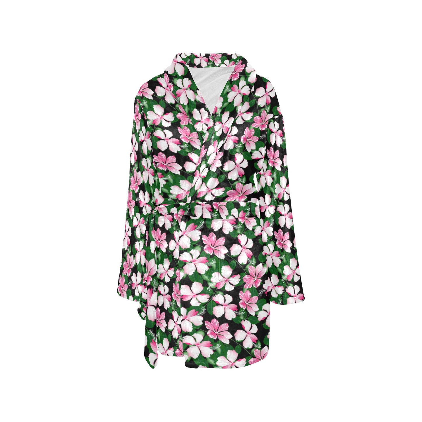 Hibiscus Pink Flower Hawaiian Print Women's Fleece Robe