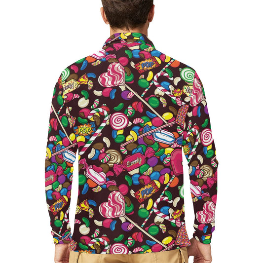 Candy Pattern Print Design CA02 Long Sleeve Polo Shirt For Men's