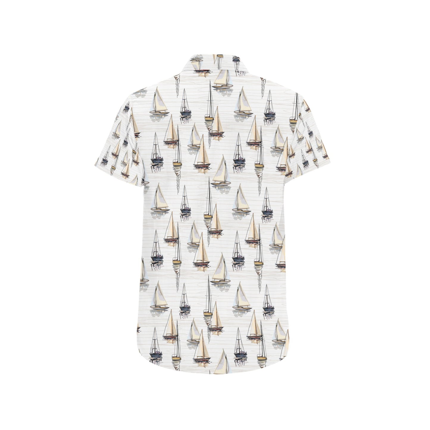 Sailboat Paint Pattern Print Design LKS307 Men Short Sleeve Button Up Shirt