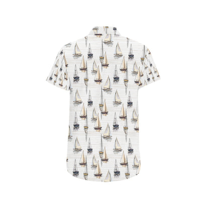 Sailboat Paint Pattern Print Design LKS307 Men Short Sleeve Button Up Shirt