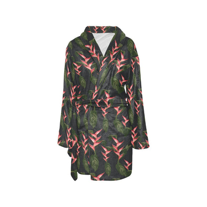 Heliconia Pattern Print Design HL07 Women's Fleece Robe