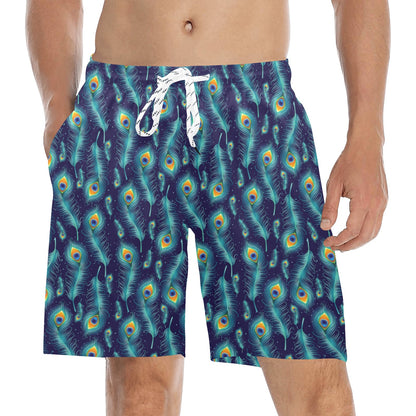 Peacock Feather Blue Design Print Men's Swim Trunks Beach Shorts