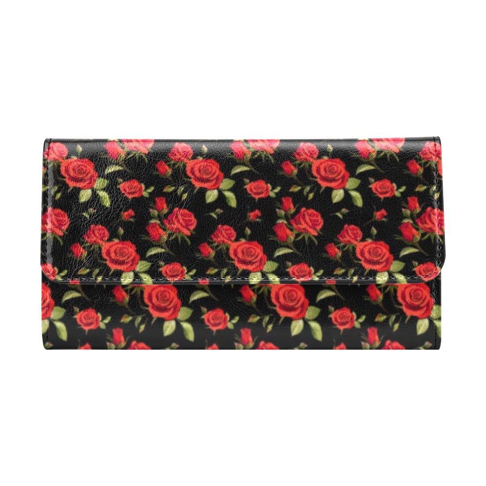 Red Rose Themed Print Women's Trifold Wallet