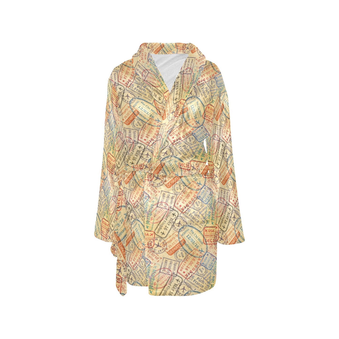Travel Stamp Print Design LKS302 Women's Fleece Robe