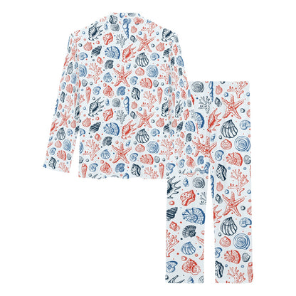Seashell Print Design LKS307 Women's Long Pajama Set