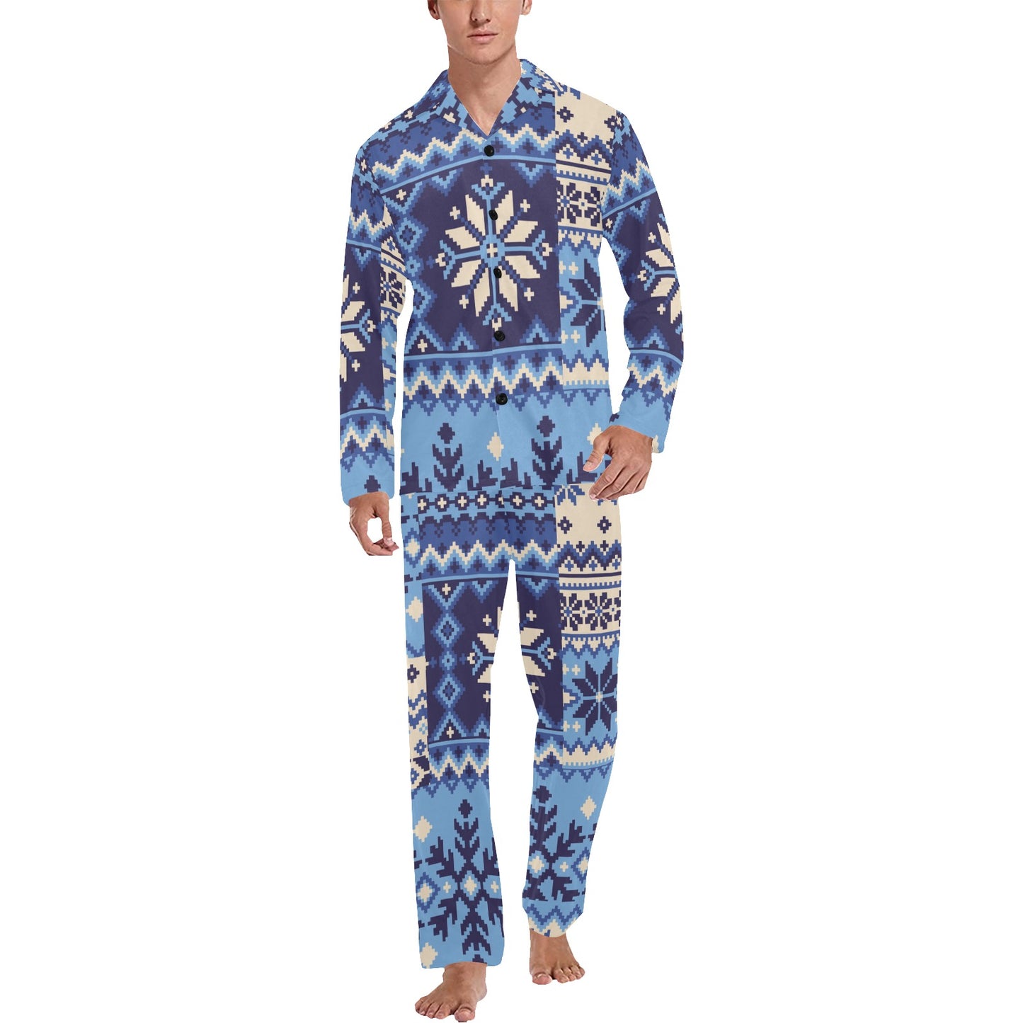 Nordic Pattern Print Design A04 Men's Long Pajama Set