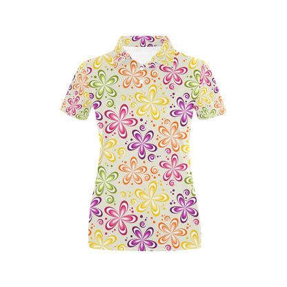 Flower Power Colorful Design Print Women's Polo Shirt