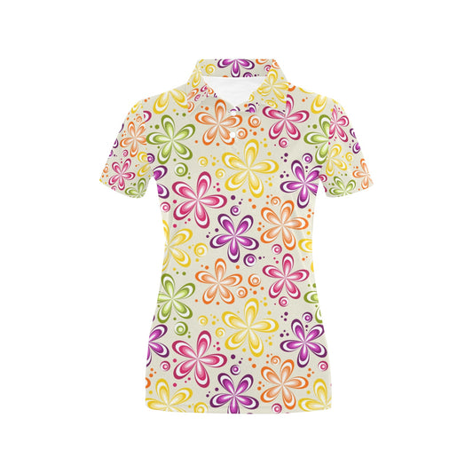 Flower Power Colorful Design Print Women's Polo Shirt