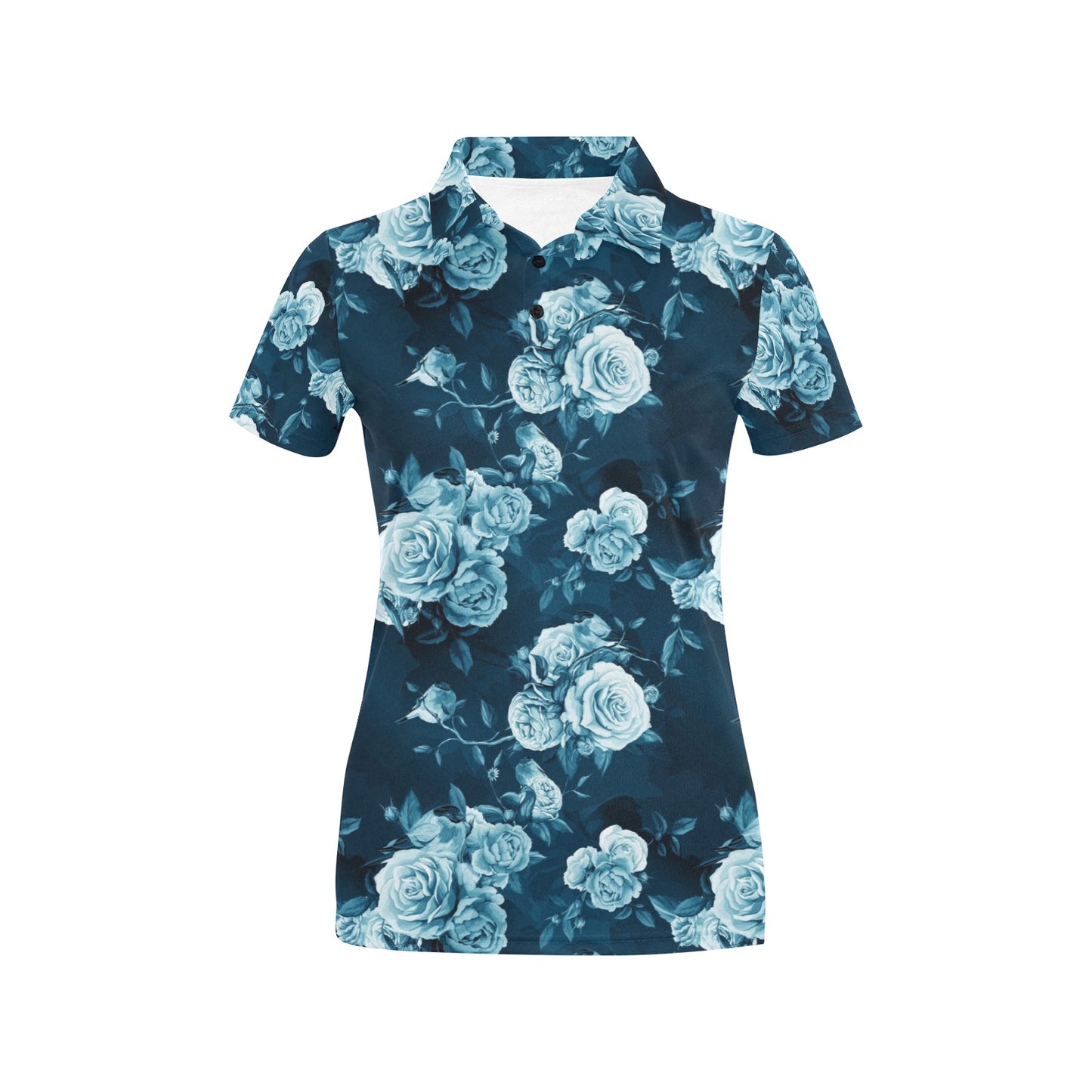 Rose Blue Pattern Print Design RO014 Women's Polo Shirt