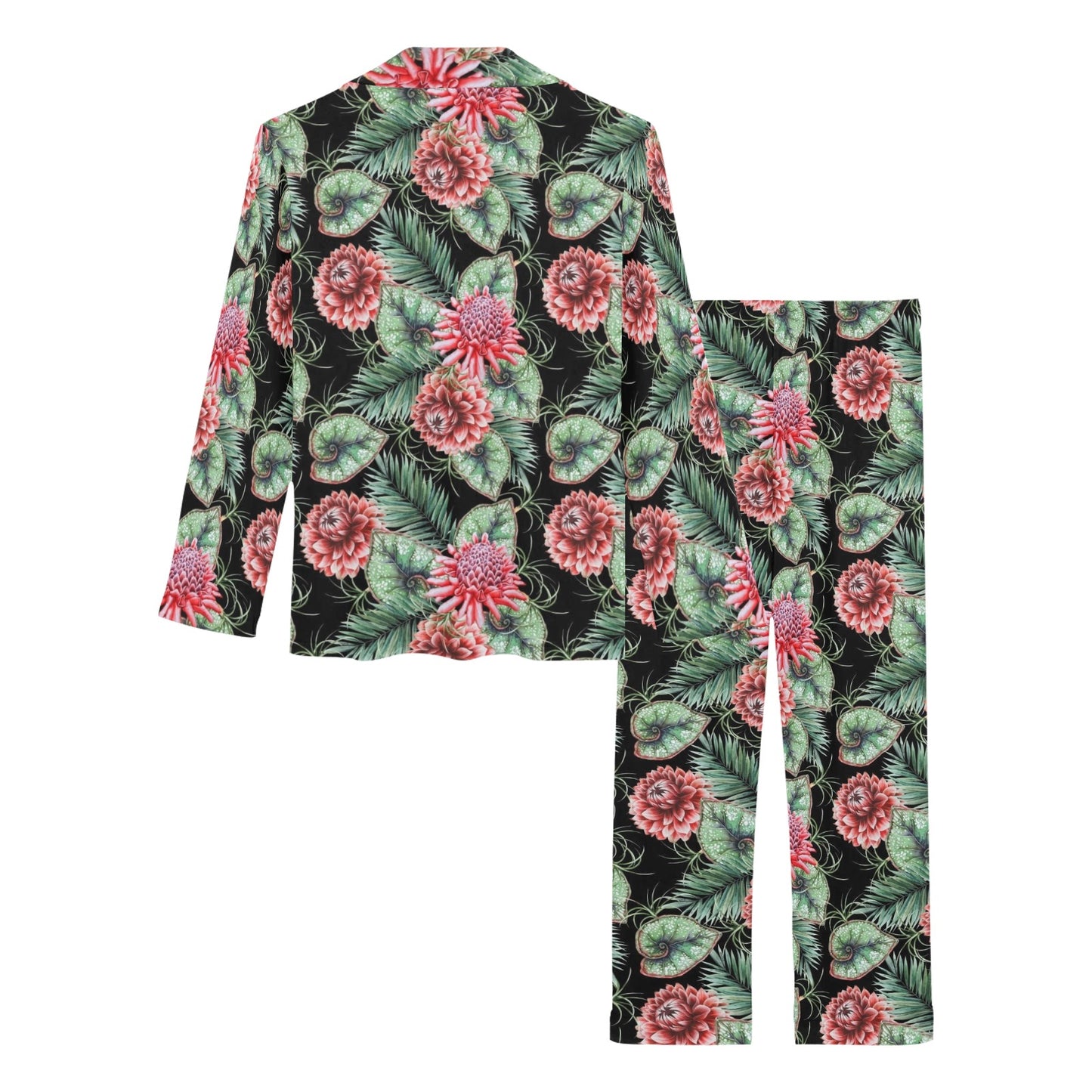 Dahlia Pattern Print Design DH06 Women's Long Pajama Set