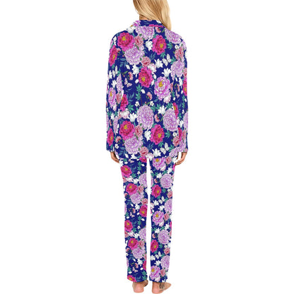 Dahlia Pattern Print Design DH013 Women's Long Pajama Set