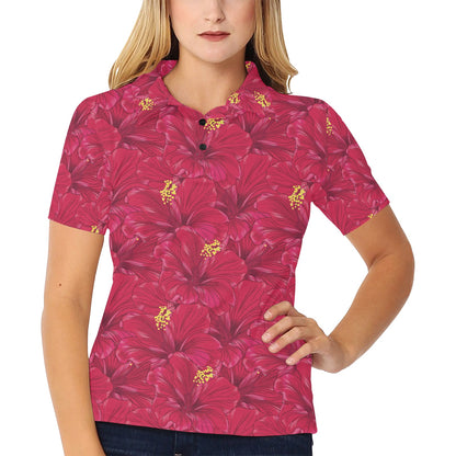 Hibiscus Red Pattern Print LKS308 Women's Polo Shirt