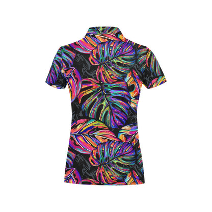 Neon Color Tropical Palm Leaves Women's Polo Shirt