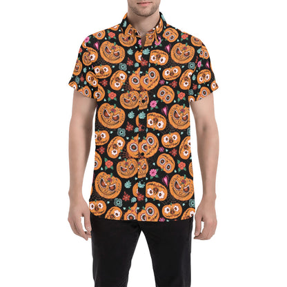Halloween Print Design LKS402 Men Short Sleeve Button Up Shirt