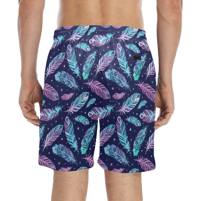 Feather Aztec Design Print Men's Swim Trunks Beach Shorts