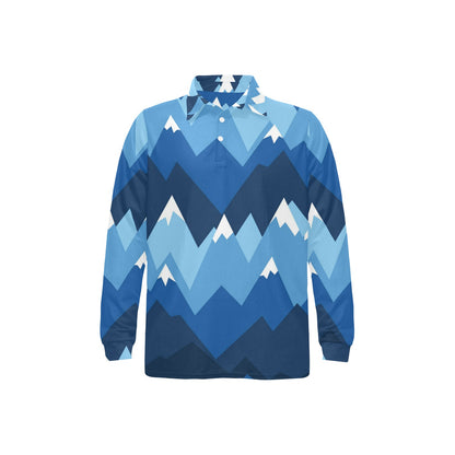 Mountain Pattern Print Design 04 Long Sleeve Polo Shirt For Men's