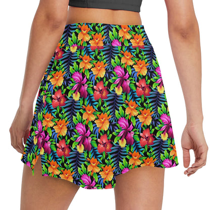 Tropical Folower Colorful Print 17" Golf & Pickleball Skort with Pockets