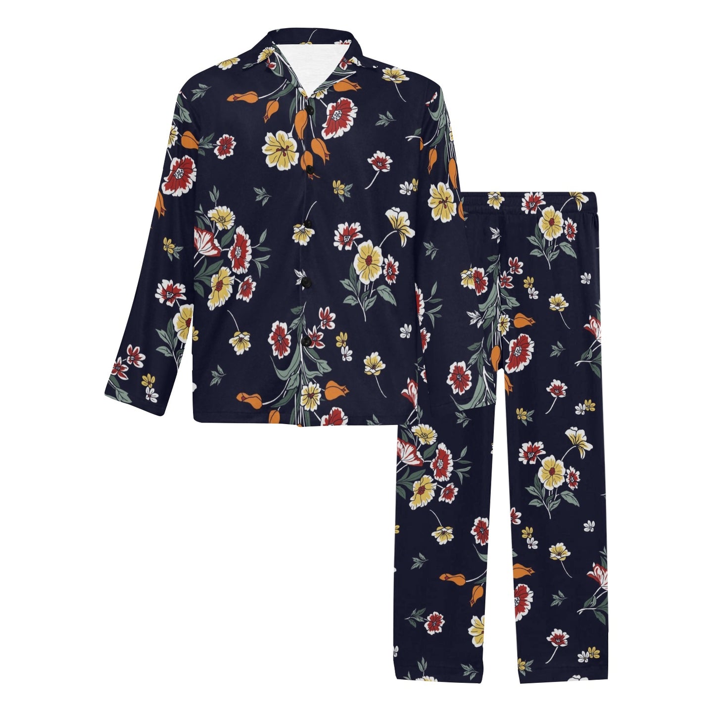 Summer Floral Pattern Print Design SF01 Men's Long Pajama Set
